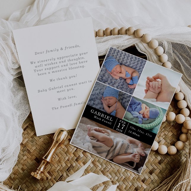 Minimal Modern Chic Photo Collage Baby Reveal Card (Creator Uploaded)