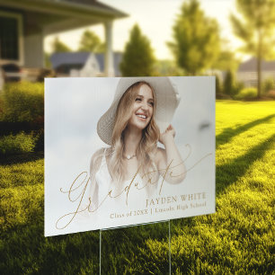 Minimal Modern Chic Script Photo Graduation Yard Sign