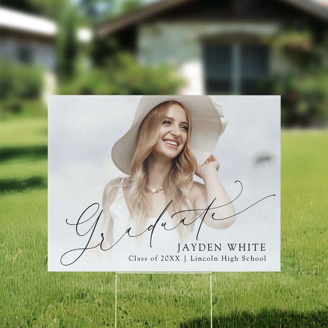 Minimal Modern Chic Script Photo Graduation Yard Sign (Minimal Modern Chic Script Photo Graduation Yard Sign)