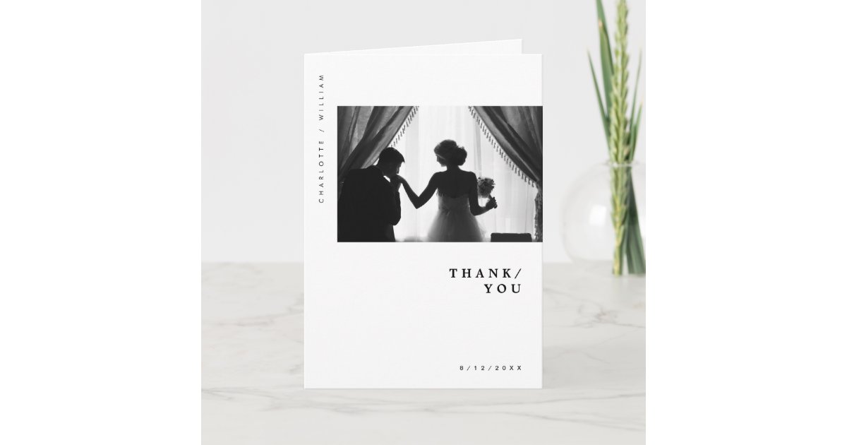 Minimal Modern Chic Typography Photo Wedding Thank You Card | Zazzle