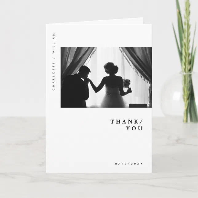 Minimal Modern Chic Typography Photo Wedding Thank You Card | Zazzle
