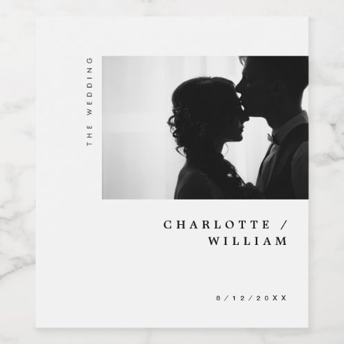 Minimal Modern Chic Typography Photo Wedding Wine Label