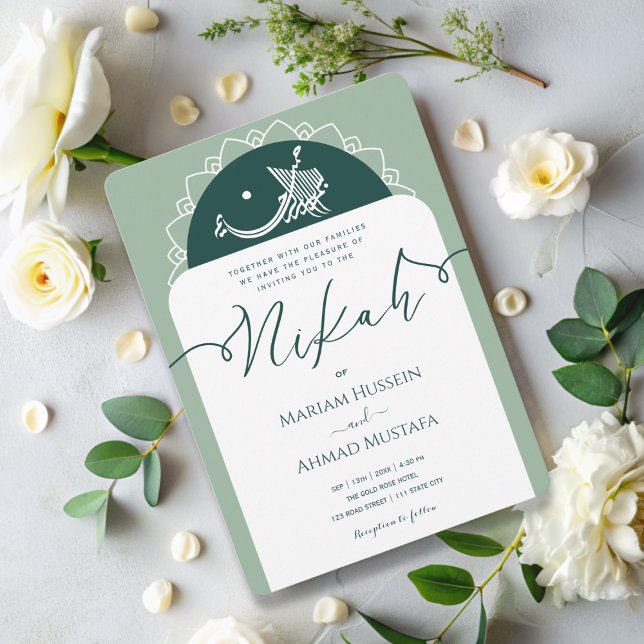 Minimal Modern Chick Sage Green Islamic Nikah Invitation (Creator Uploaded)