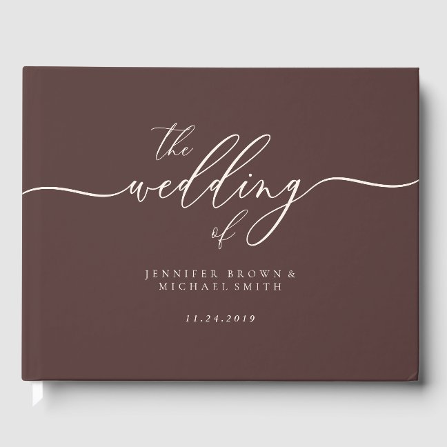 Minimal Modern Chocolate Brown Wedding Guest Book
