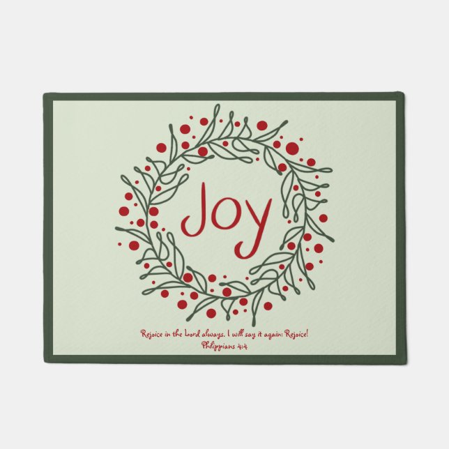 Minimal Modern Christmas Joy Wreath w/ Scripture Doormat (Front)