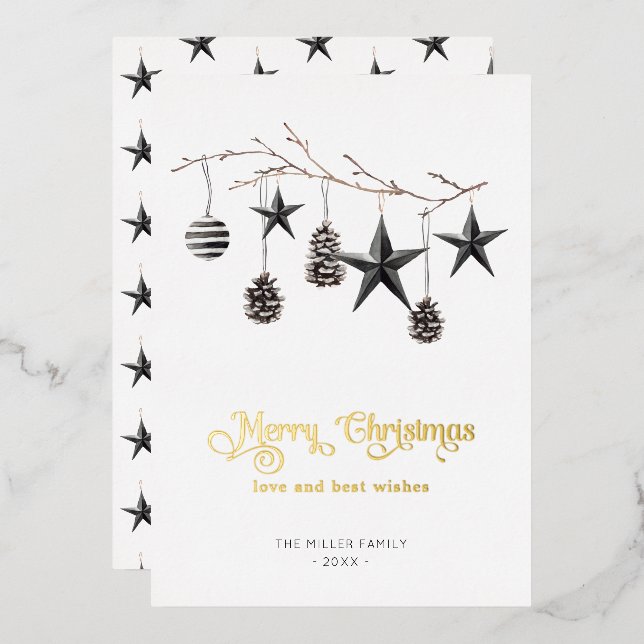 Minimal modern Christmas ornaments holiday card (Front/Back)