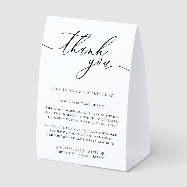 Minimal Modern Clean Simple Thank You Wedding Paper Table Tent