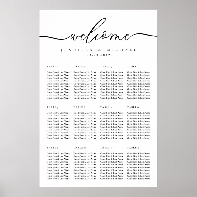 Minimal Modern Clean Simple Wedding Table Numbers Poster