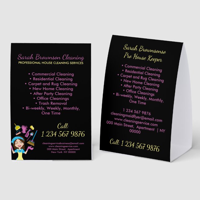 Minimal Modern Commercial Janitorial Maid cleaning Paper Table Tent (Front/Back)