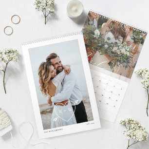 Minimal Modern Couple Wedding Photos Keepsake Calendar