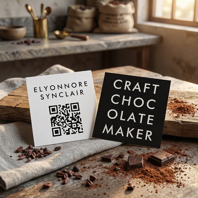 Minimal Modern Craft Chocolate Maker Qr Code Square Business Card (Creator Uploaded)
