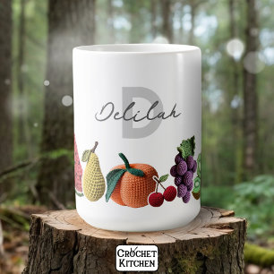 Minimal Modern Crochet Fruit Collage Monogram Coffee Mug