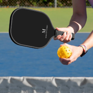 Minimal Modern Custom Monogram Name Black & White Pickleball Paddle