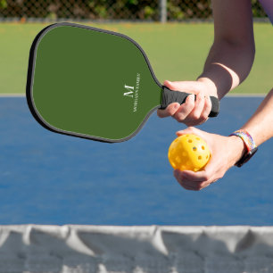 Minimal Modern Custom Monogram Name Forest Green Pickleball Paddle