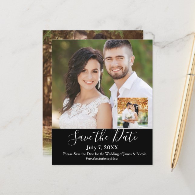 Minimal Modern Custom Pictures Photo Save the Date (Front/Back In Situ)