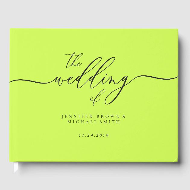 Minimal Modern Cyber Lime Jet Black Wedding Guest Book