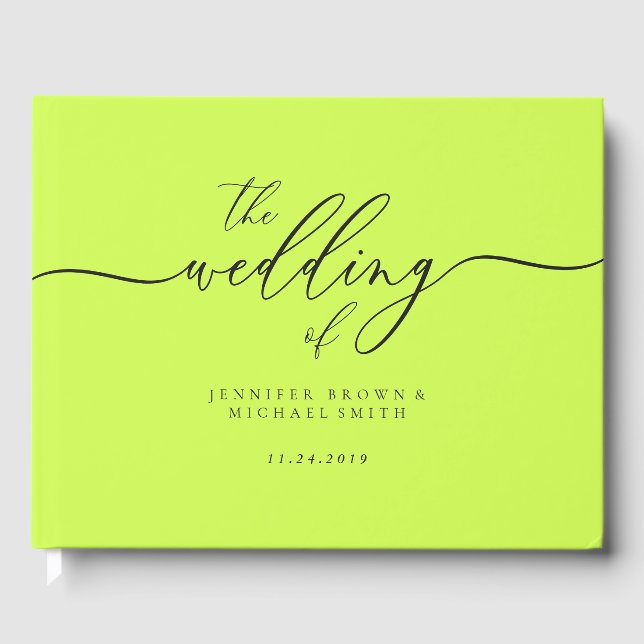 Minimal Modern Cyber Lime Jet Black Wedding Guest Book (Front)
