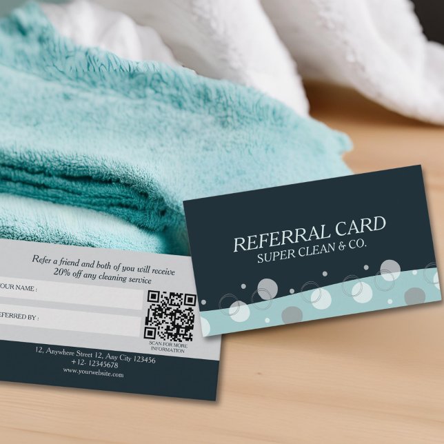 Minimal Modern Dark Blue Cleaning Services  Referral Card (Creator Uploaded)