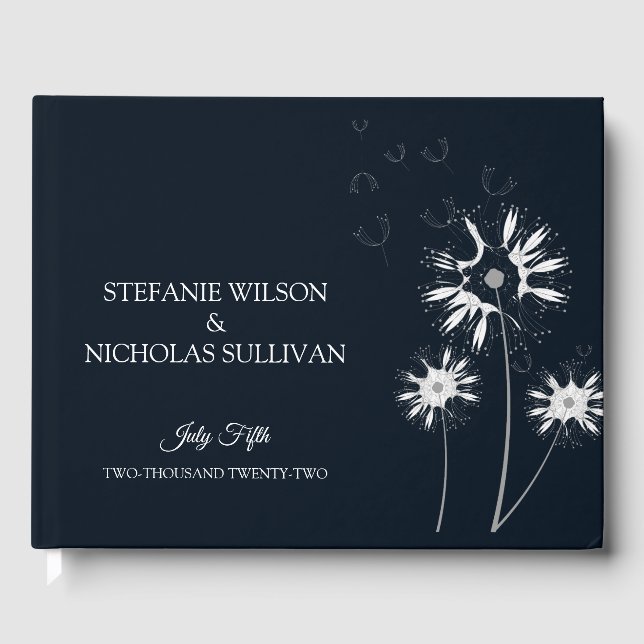Minimal Modern Delicate Floral Monogram Wedding Guest Book (Front)