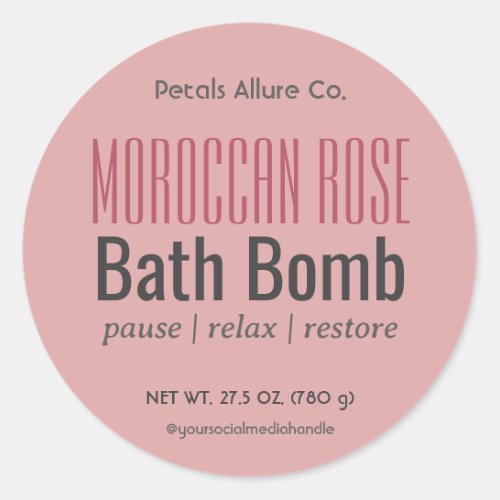 Minimal Modern Dusky Pink Bath Bomb Round Label
