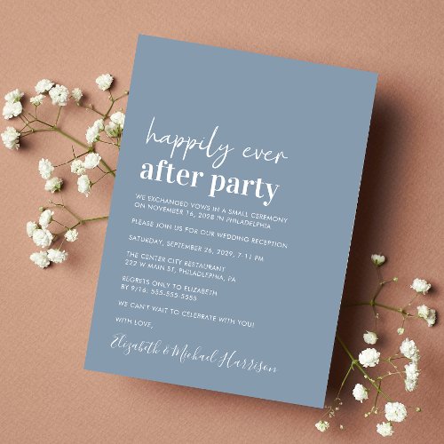 Minimal Modern Dusty Blue Wedding Reception Invitation