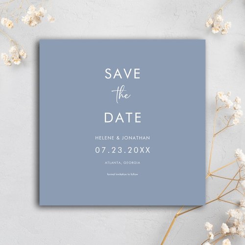 Minimal Modern Dusty Blue Wedding Save The Date