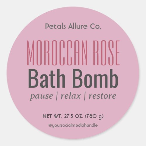 Minimal Modern Dusty Pink Bath Bomb Round Label