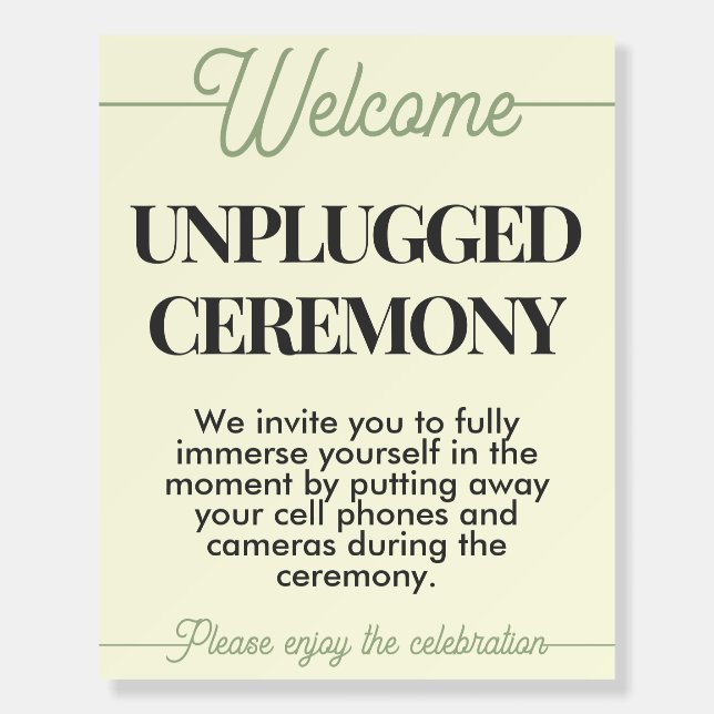 Minimal Modern Editable Unplugged Wedding Sign (Front)