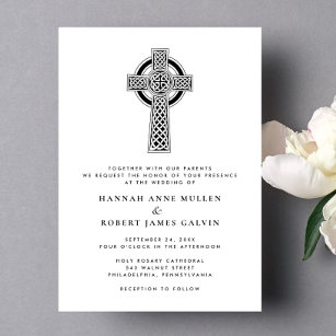 Minimal Modern Elegant Celtic Cross Wedding Invitation