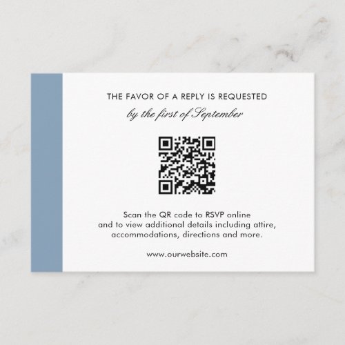 Minimal Modern Elegant Dusty Blue QR Code Wedding RSVP Card