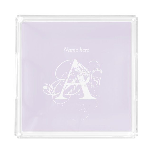 Minimal Modern Elegant Lavender Monogram Template Acrylic Tray (Front)