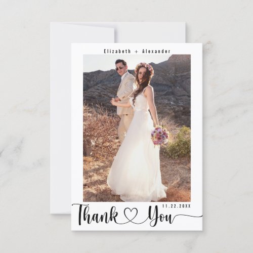 Minimal Modern Elegant Script Custom Wedding Photo Thank You Card