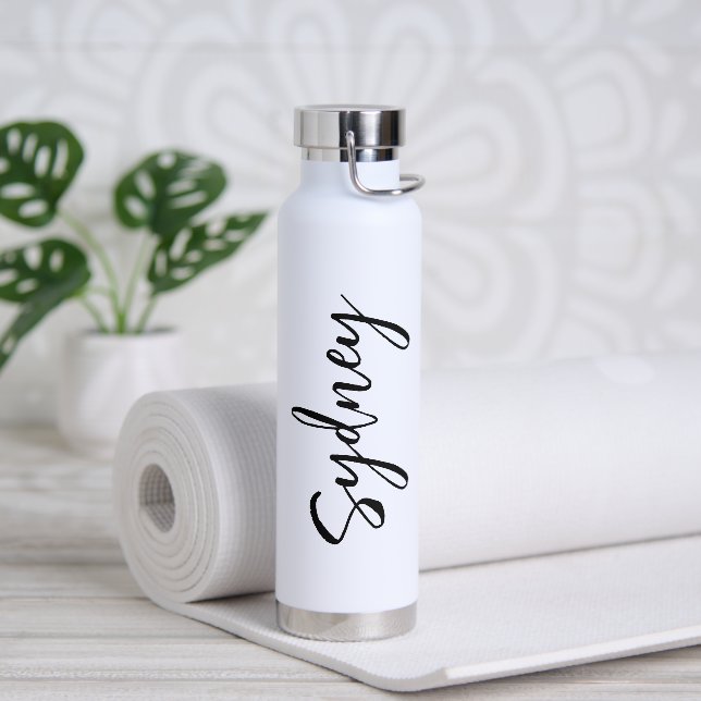 Minimal Modern Elegant Script Personalized Name Water Bottle (Yoga)