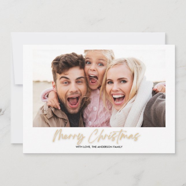 Minimal Modern Elegant Script Photo Chritsmas Holiday Card (Front)