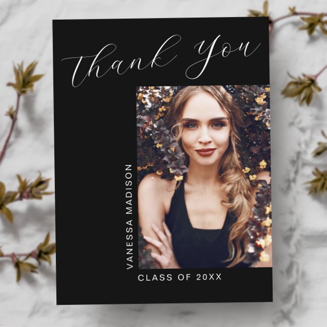 Minimal Modern Elegant Script Photo Grad Thank You Postcard (Creator Uploaded)
