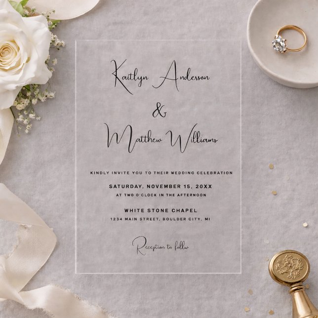 Minimal Modern Elegant Typography Wedding Acrylic Invitations (Acrylic Black Script Modern Wedding Invitation)
