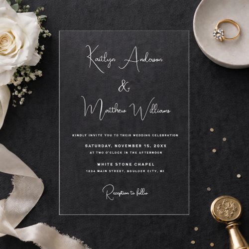 Minimal Modern Elegant White Typography Wedding Acrylic Invitations