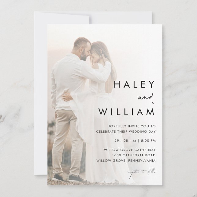 Minimal Modern Faded Photo Elegant Wedding Invitation (Front)