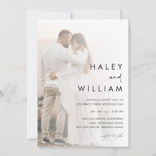 Minimal Modern Faded Photo Elegant Wedding Invitation