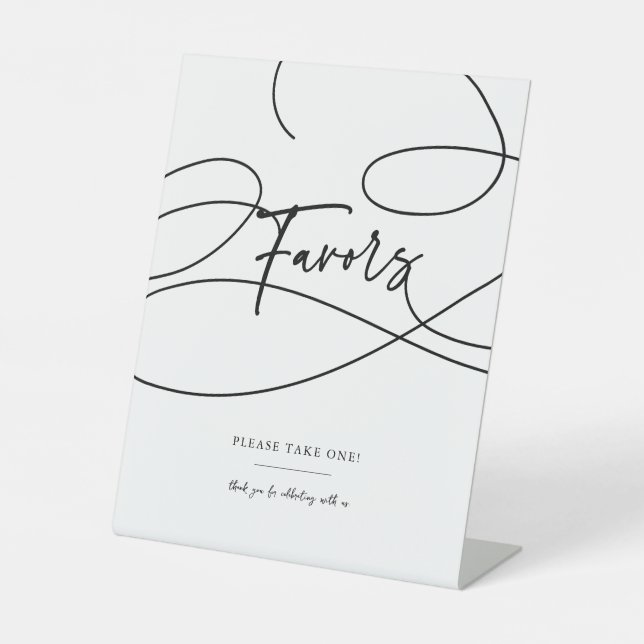 Minimal Modern Fancy Script "Favors" Wedding Pedestal Sign (Front)