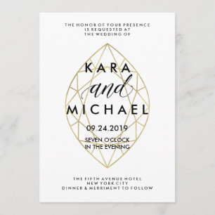 Minimal Modern Faux Gold Geometric Diamond Wedding Invitation