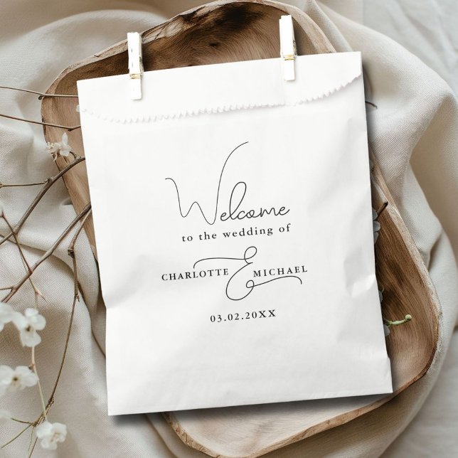 Minimal modern favor bag (Minimal modern wedding favor bag with your name and date.)
