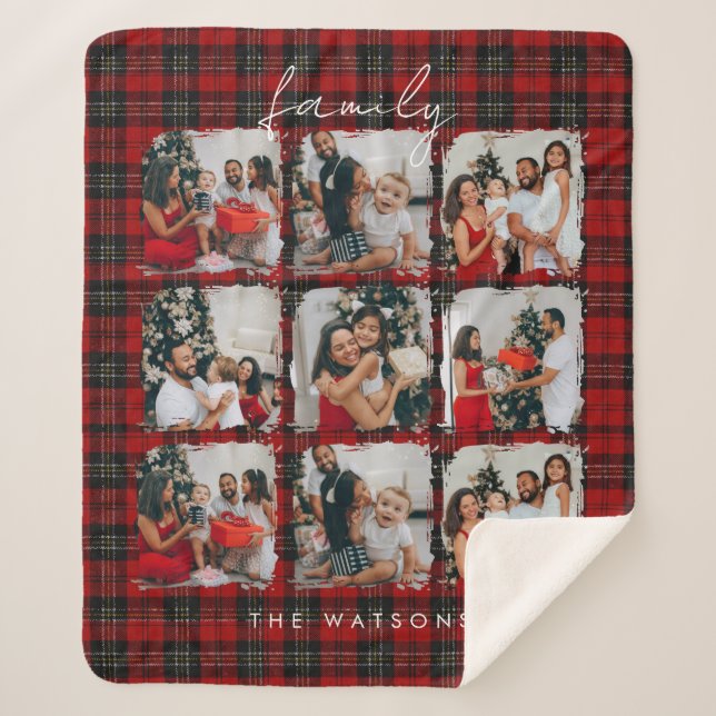 Minimal Modern Festive Rustic Family Photos Sherpa Blanket (Front)