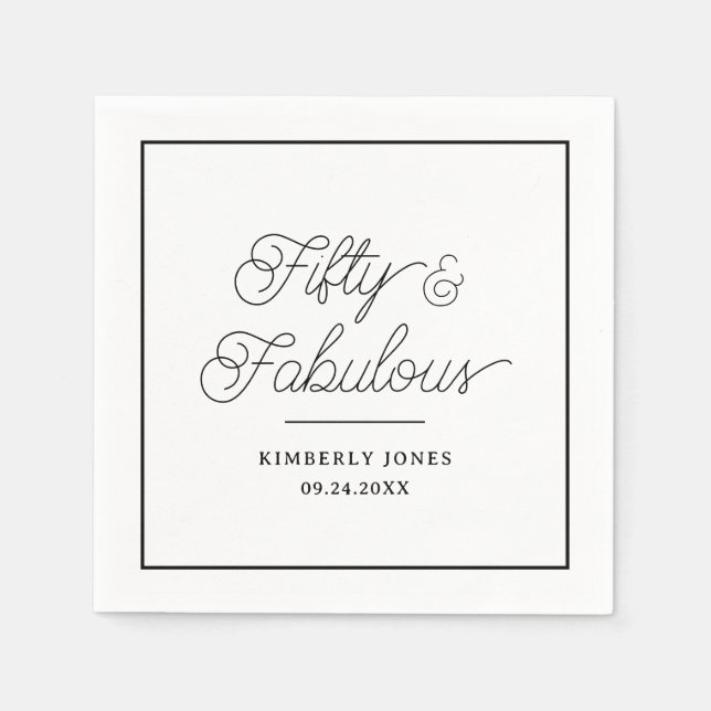 Minimal Modern Fifty & Fabulous 50th Birthday Napkins (Front)