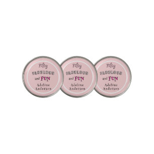 Minimal Modern Fifty Fabulous Fun Pink 50 Birthday Golf Ball Marker