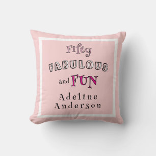Minimal Modern Fifty Fabulous Fun Pink 50 Birthday Throw Pillow