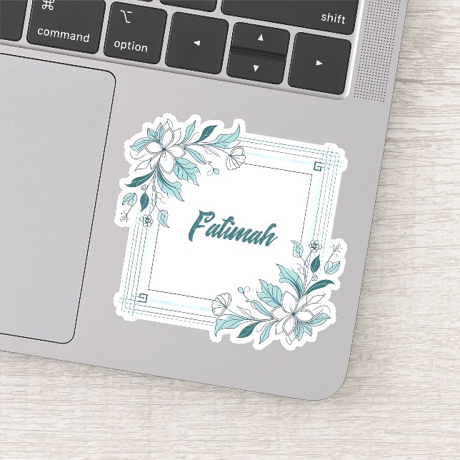 Minimal Modern Floral White and Green Name Sticker (Detail)