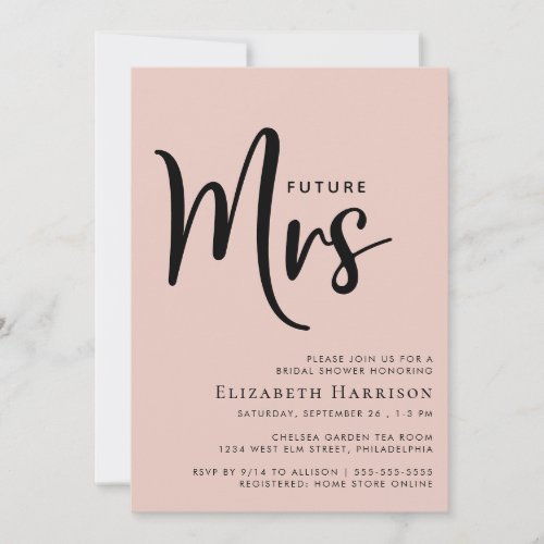 Minimal Modern Future Mrs Blush Pink Bridal Shower Invitation