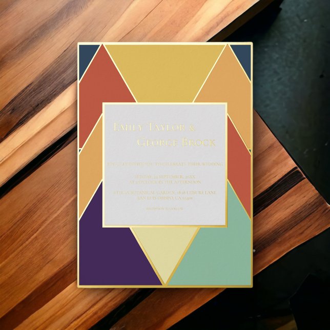 Minimal Modern Geometric Colorful Wedding Gold Foil Invitation (Creator Uploaded)