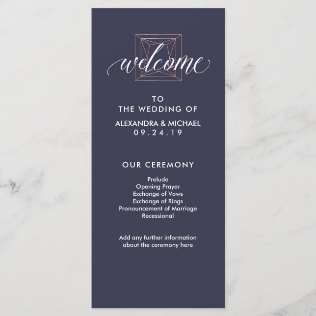 Minimal Modern Geometric Diamond Wedding Program (Front)